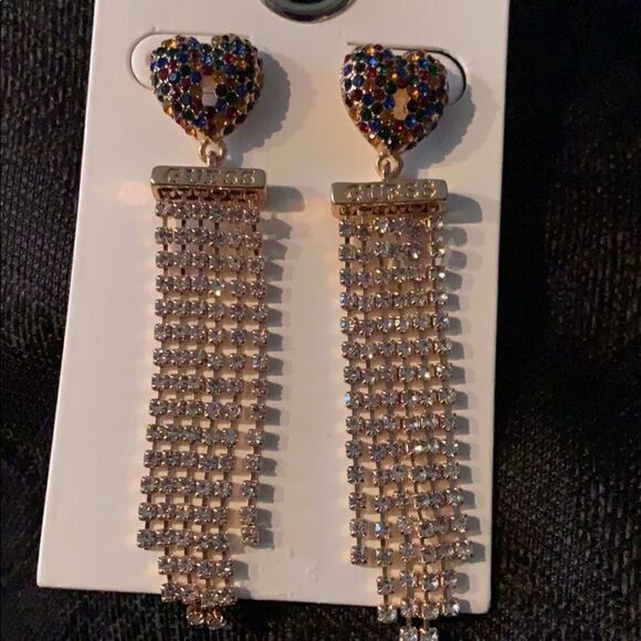 Guess multi color rhinestone heart earrings - Picture 1 of 3